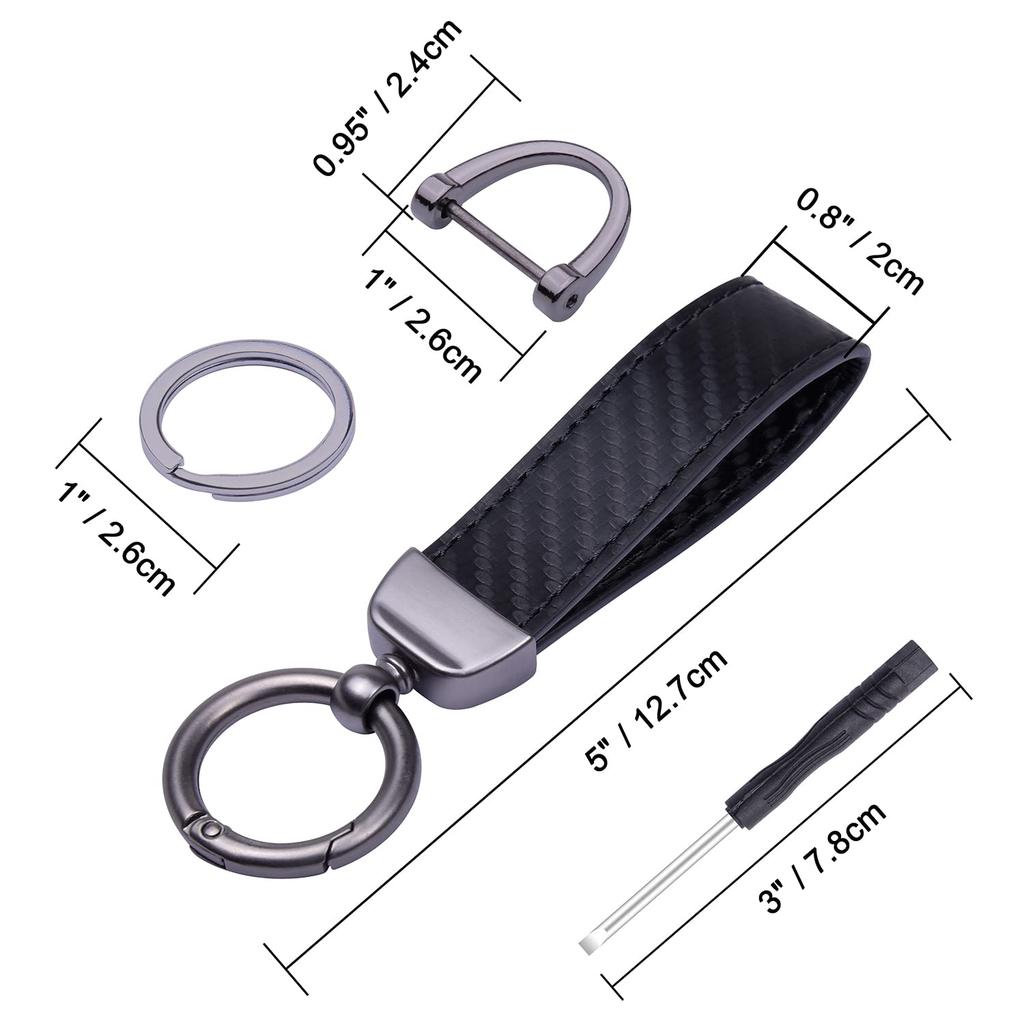 Car Carbon Smart Key Black [Wisdompro] Keychain, Leather, Anti-Loss, Compatible, Stylish, Men's & Women's, (Flat Connector)