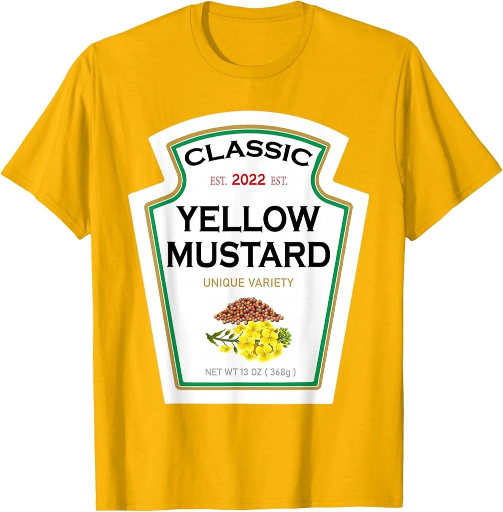T-shirt Grafica Gialla Classica con Etichetta Senape Unisex Manica Corta Cotone Girocollo