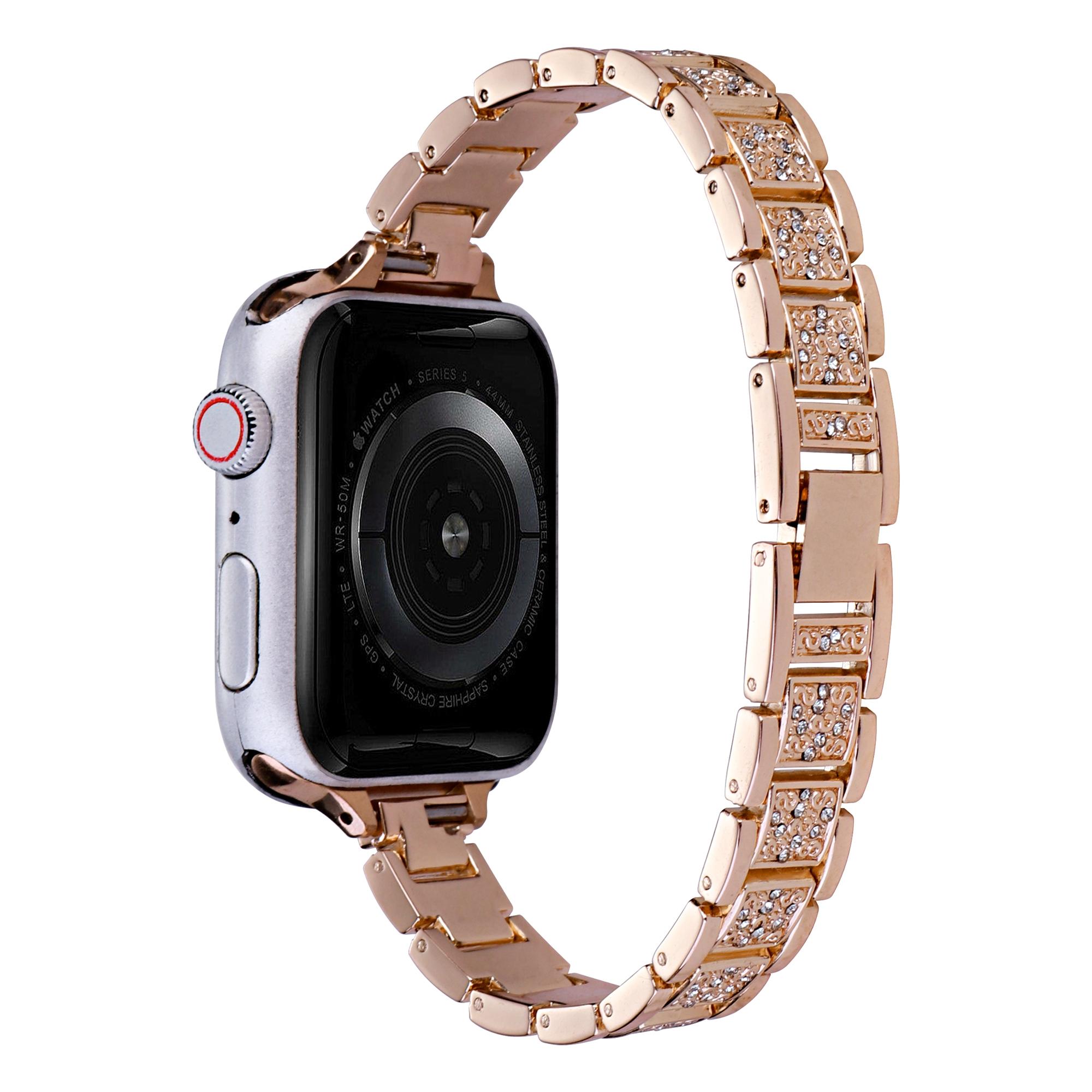 

For Apple Watch Series 10 46mm/Ultra 2 Ultra 49mm/Series 9 8 7 45mm/6 5 4 SE (2023) SE (2022) SE 44mm/3 2 1 42mm Rhinestone Metal Watch Strap Rose Gold