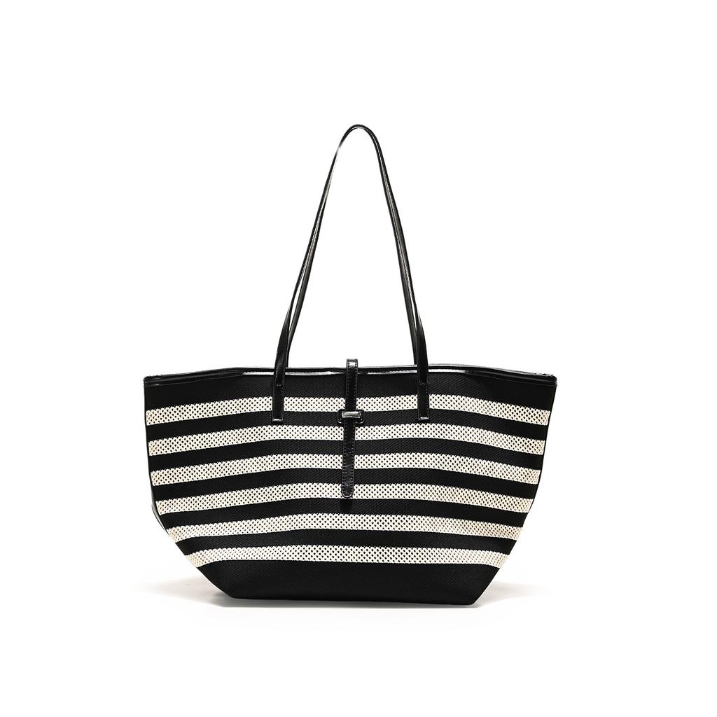 Fashion and Casual Handheld Women's Bags, Niche One-shoulder Armpit Bags, High-end Sense, Large-capacity Striped Shopping Tote Bags.