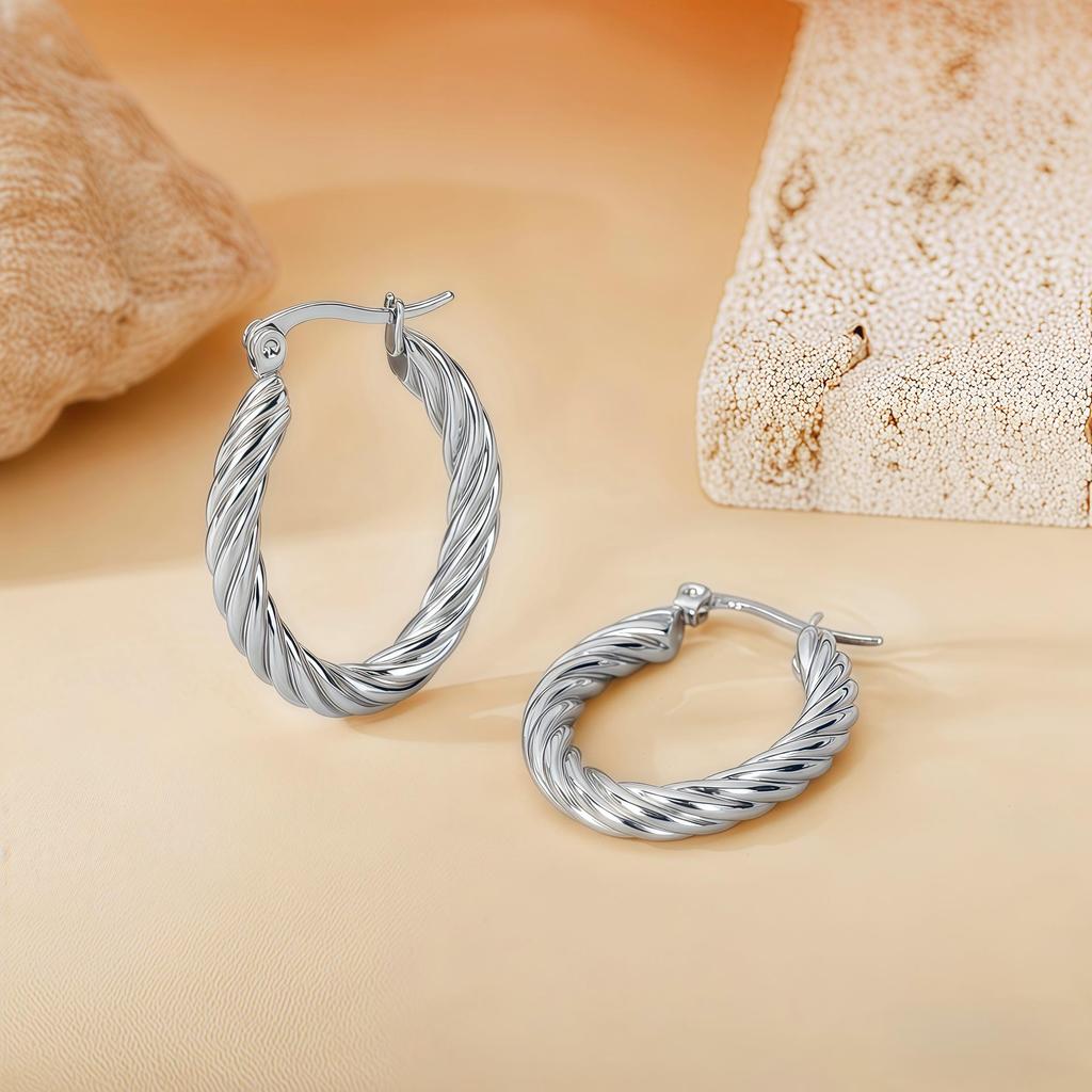 2025 Bestseller Twisted Pattern Hoop Earrings, Titanium Steel, European & American Style, Versatile Design.
