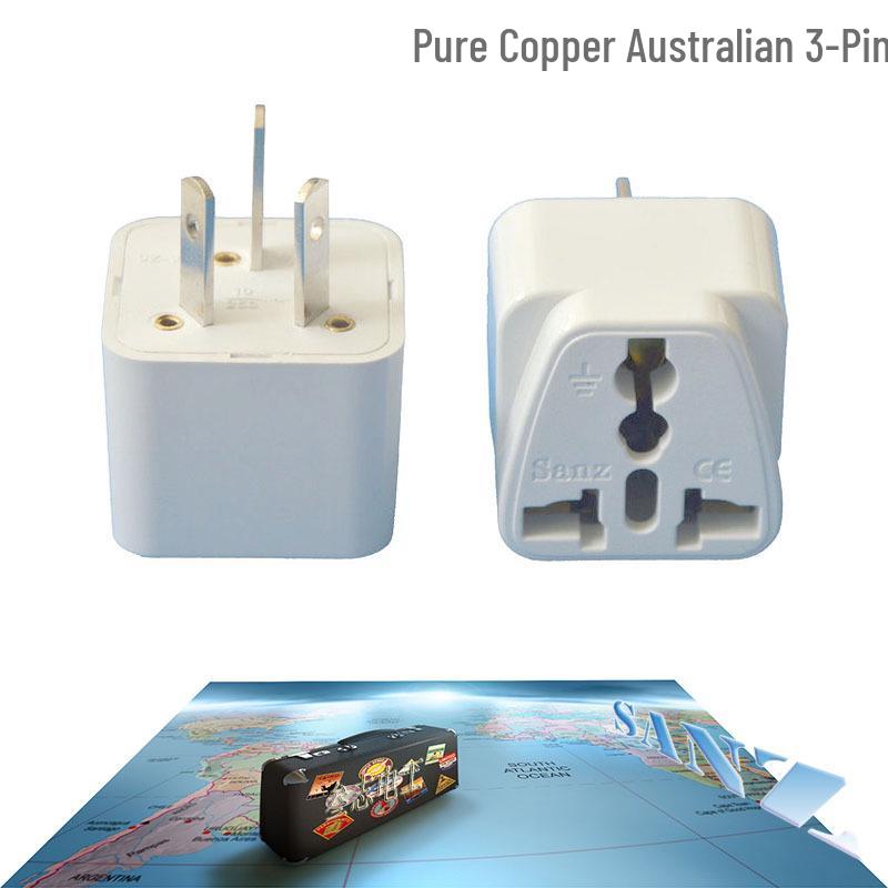 Pure Copper 3-Pin Grounded Universal Adapter for US, UK, EU To Australian Socket