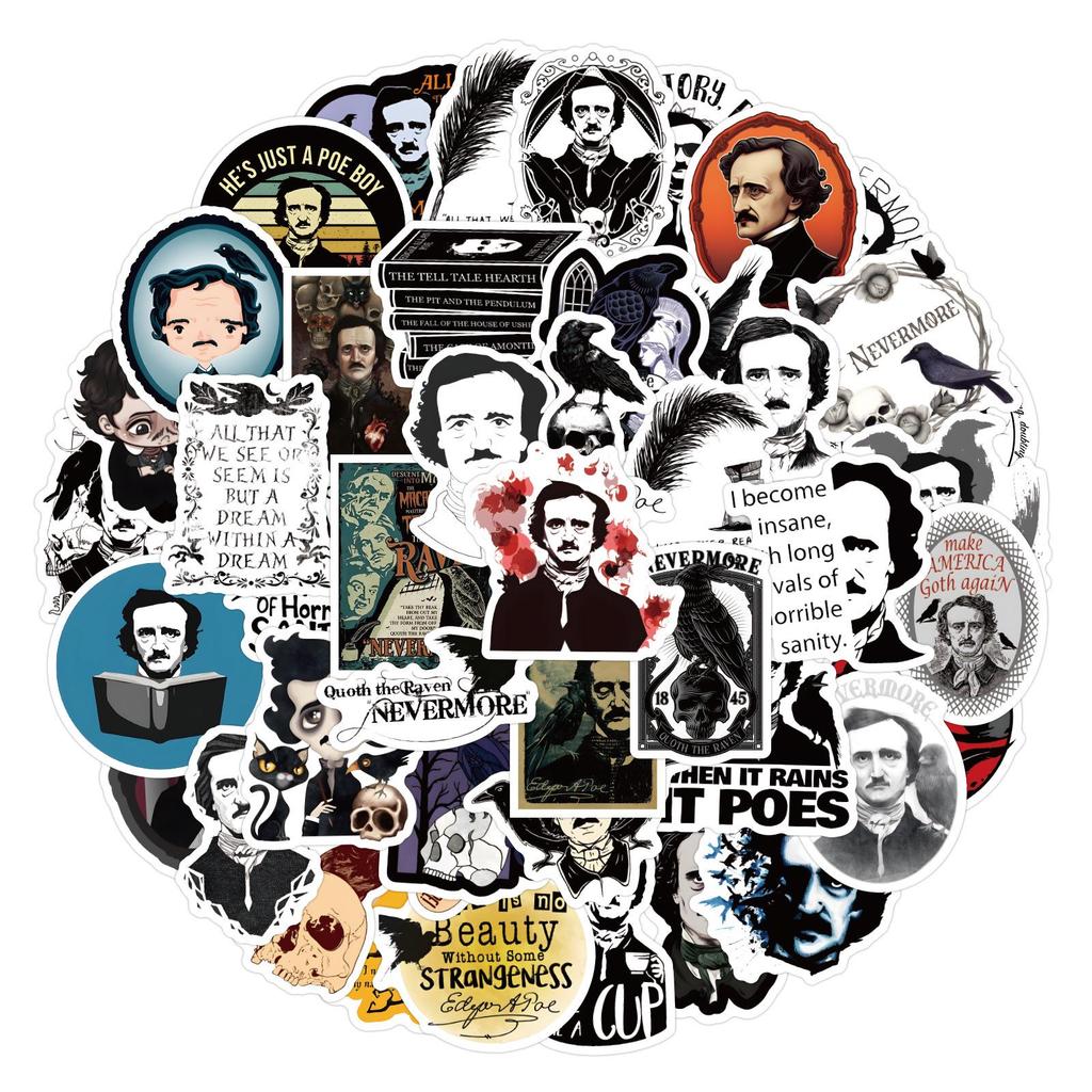 60 Waterproof Edgar Allan Poe Stickers for Decorating Stationery, Water Bottles, and Computers