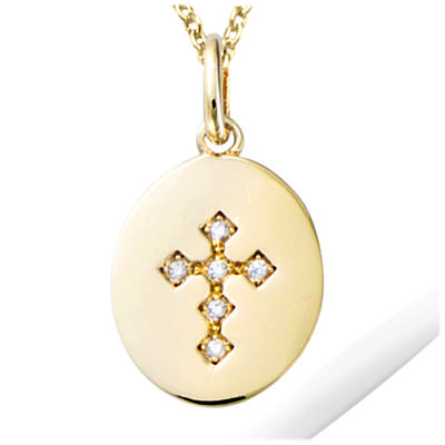 [R1693] - White Gold 'Cross' Gold Plated Pendant - 15x13 Mm