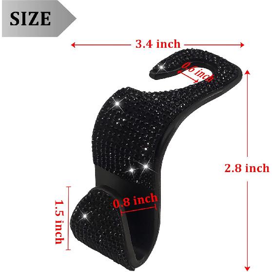 2 Pack Car Hooks,  New Bling Rhinestones Crystal Hooks Car Decorations Auto Seat Back Organizers Strong and Durable Backseat Hanger Storage Universal