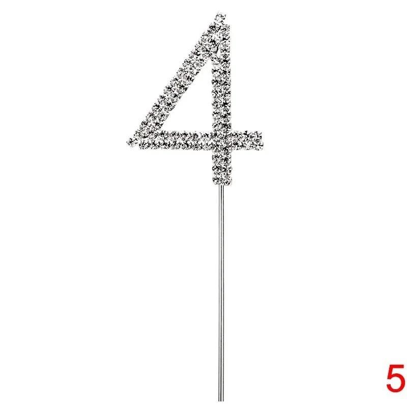 Cake Pick Silver Number Topper Clear Rhinestone Diamante GEM 0 1 2 3 4 5 6 7 8 9