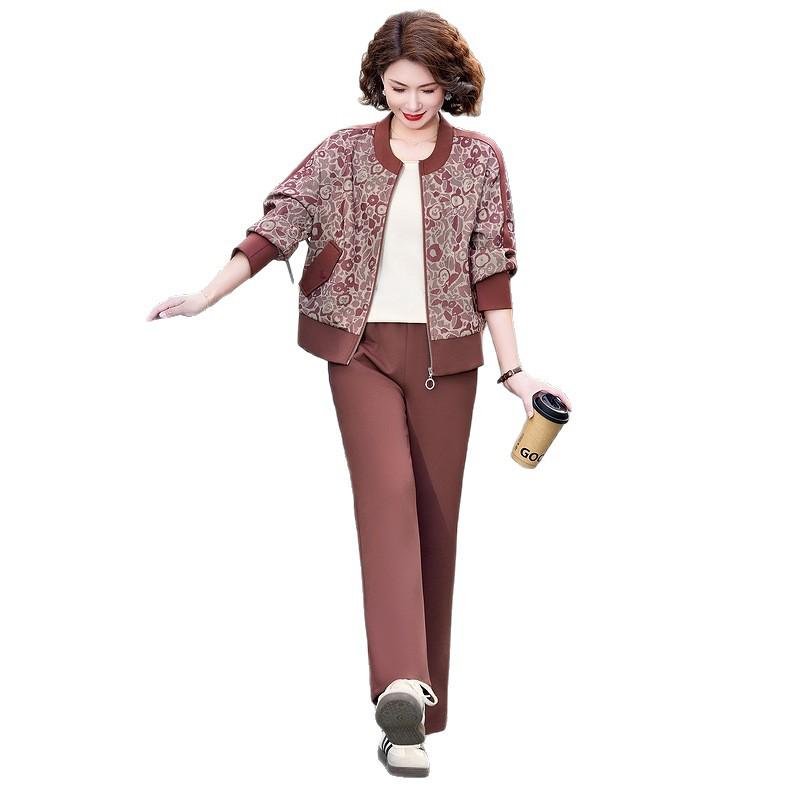 Mom’s Casual Plus-Size Two-Piece Sportswear: Spring & Autumn Fashion for Middle-Aged & Elderly
