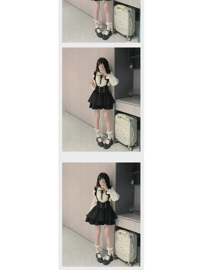 Sweet Doll Collar Bow Tie Skirt Overall - Autumn/Winter College Style