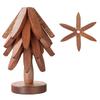 ABMH-Wood Christmas Tree Trivet Set - Includes 5 Foldable Coasters & 1 Stand, Perfect For Hot Dishes And Table Protection