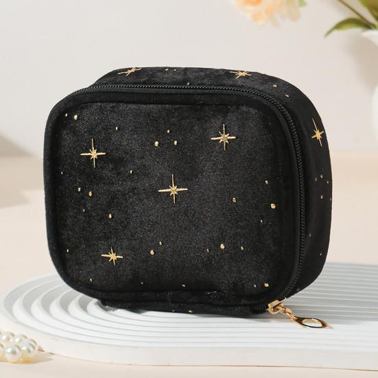 Velvet Small Cosmetic Case Women Travel Makeup Bag Star Pattern Cosmetic Bag Zippered Pouch for Lipstick Sanitary Napkin Storage