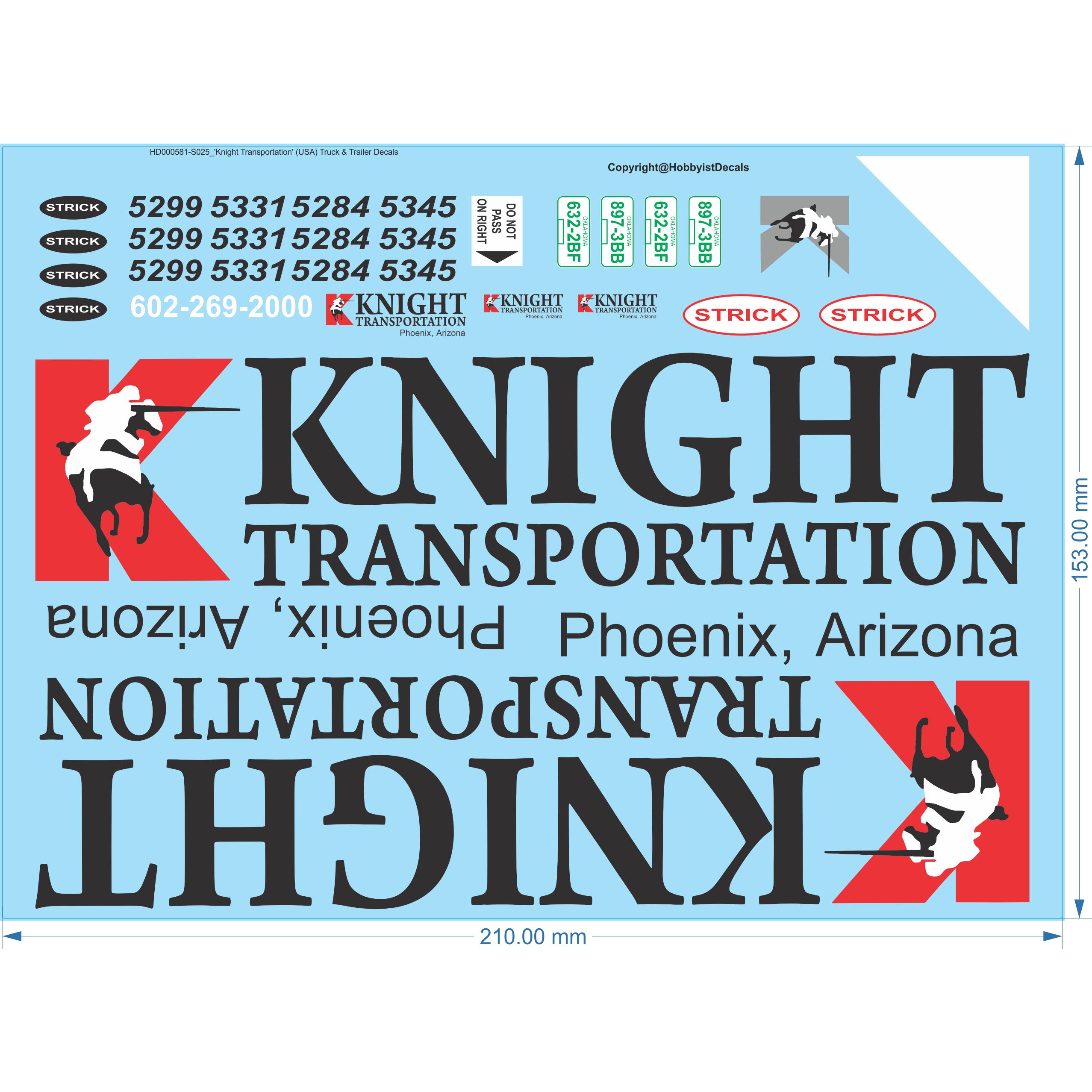 Knight Transportation  (US) Truck & Trailer Decals - 1/25 - Water Decal - Waterslide, 1/25