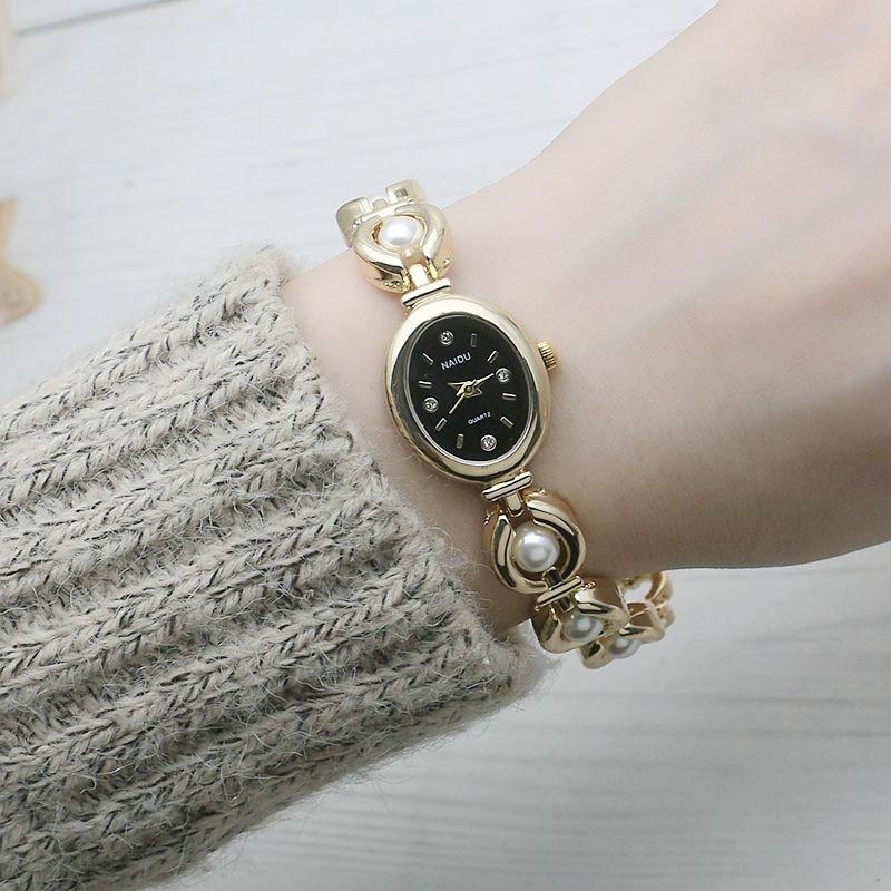 Ceas Elegant de Modă pentru Femei Brățară cu Curea Incrustată cu Perle Vintage Ceas Cadou de Lux Ceasuri cu Cuarț pentru Doamne Ceasuri de Mână cu Cadran Oval