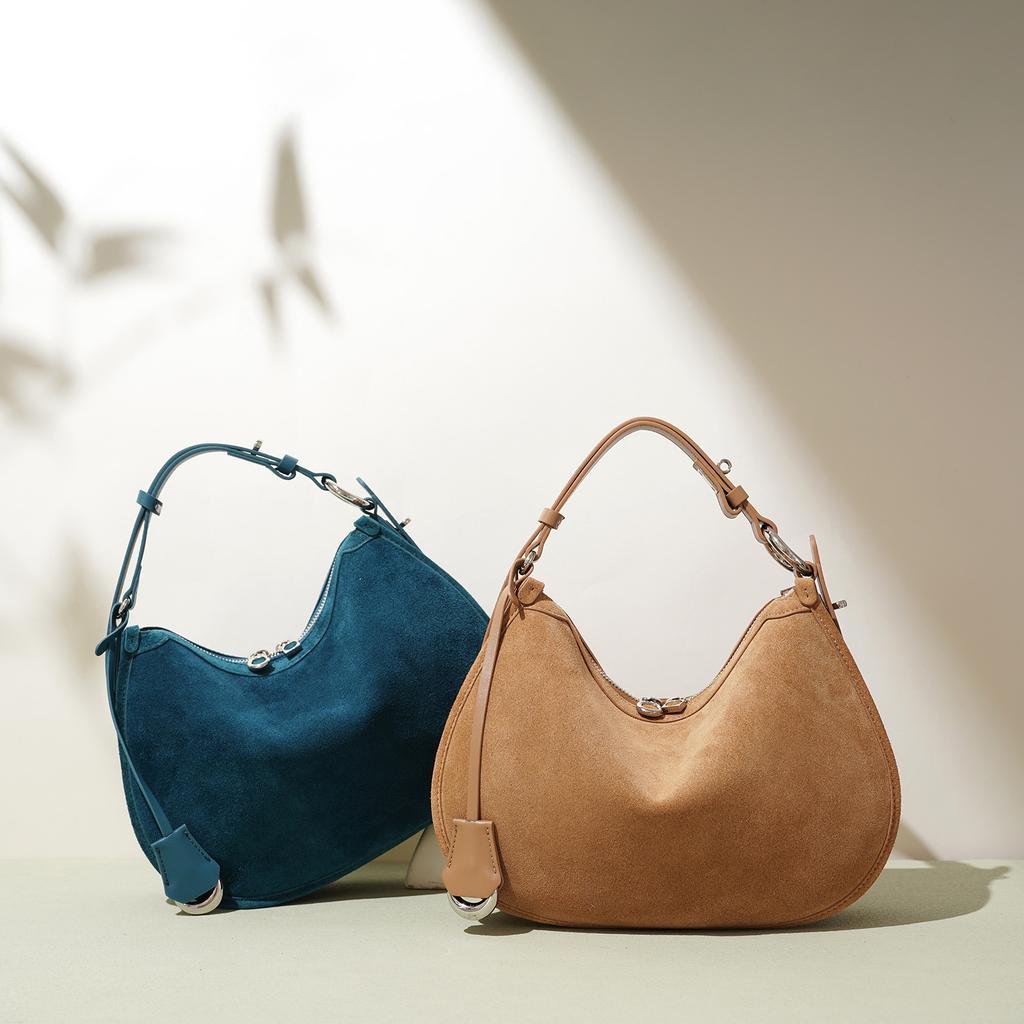 Brushed Leather Crescent Shoulder Bag Classic Fashi Vintage Crossbody Handbag for Women Minimalist Soft Handheld