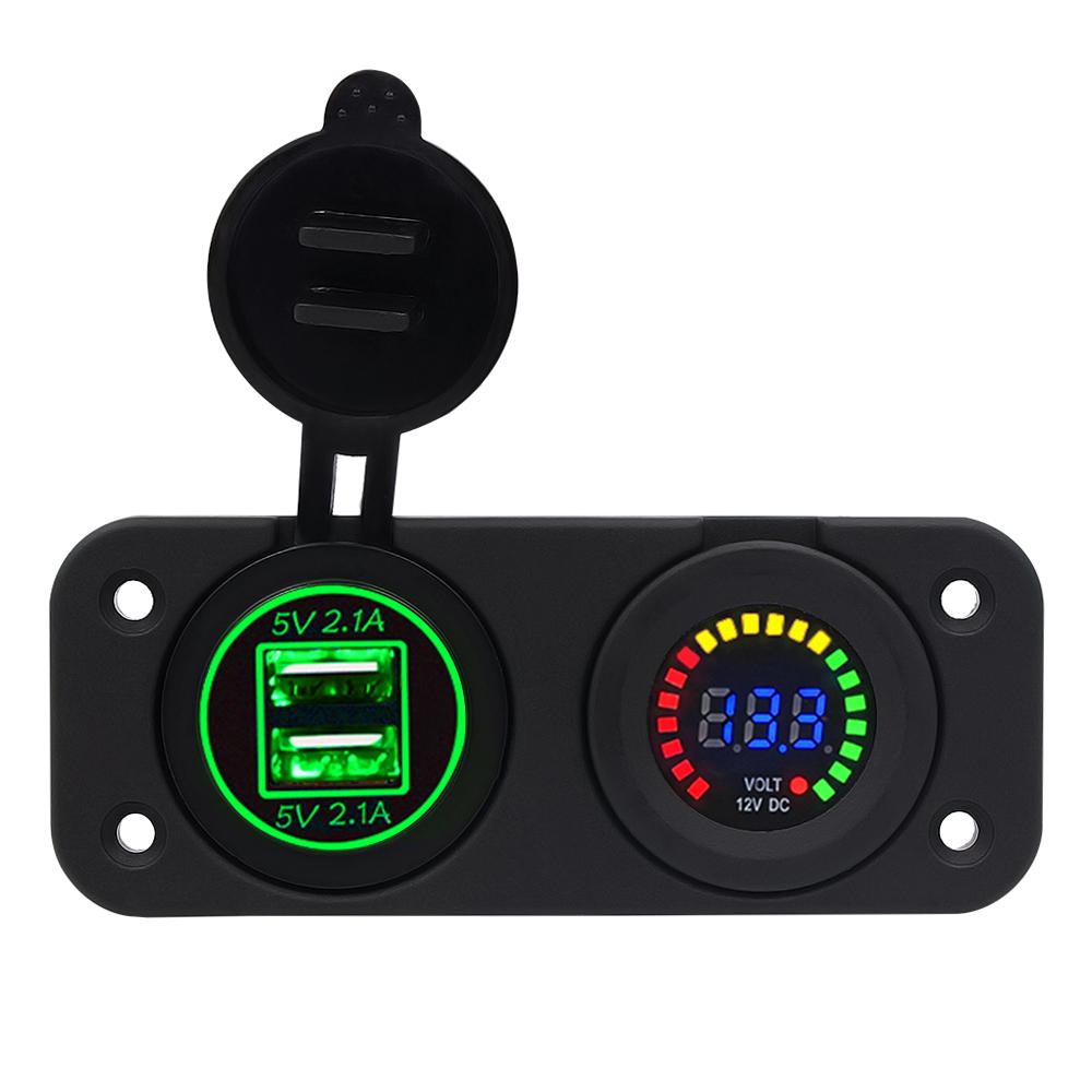12 V LED Duel Auto 2 USB-Port Ladegerät mit DC Voltmeter Digital Auto/Motorrad/Boot Zigarettenanzünder Buchse Splitter