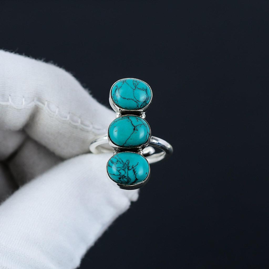 Santa Rosa Turkos Justerbar 925 Sterlingsilverring - Passar US Storlekar 6 till 10 - Handgjorda Boho Smycken för Kvinnor & Män, Valentingåvor