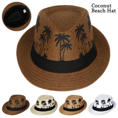 Nouveau Chapeau de Plage Printemps Été Hommes Femmes Motif Cocotiers Chapeaux Hauts Casquette Fedora Chapeau Jazz Chapeau de Soleil Mode Décontractée