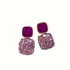 New Purple Simulated Zircon Square Earrings Wwith A Light Luxur High-End Feel Fashionable Female Wedding Party Jewelry Gifts