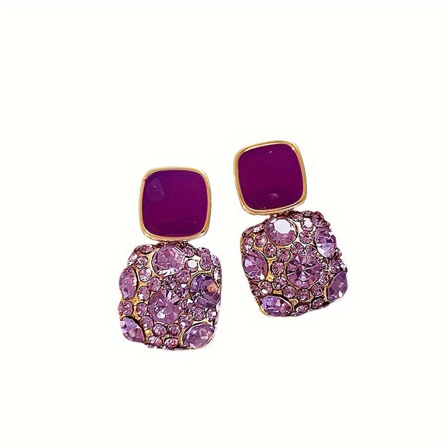 New Purple Simulated Zircon Square Earrings Wwith A Light Luxur High-End Feel Fashionable Female Wedding Party Jewelry Gifts
