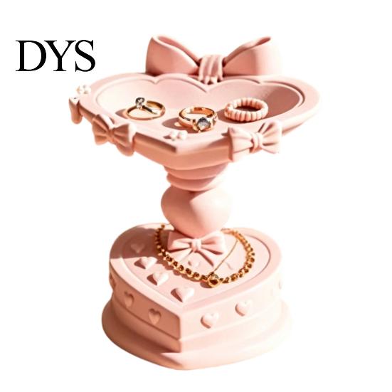 Dressing Table Accessory Heart Shape Jewelry Tray, with Bow Design, 3D Printed Desktop Storage Organizer, Macaron Color Tray Matte Finish Display