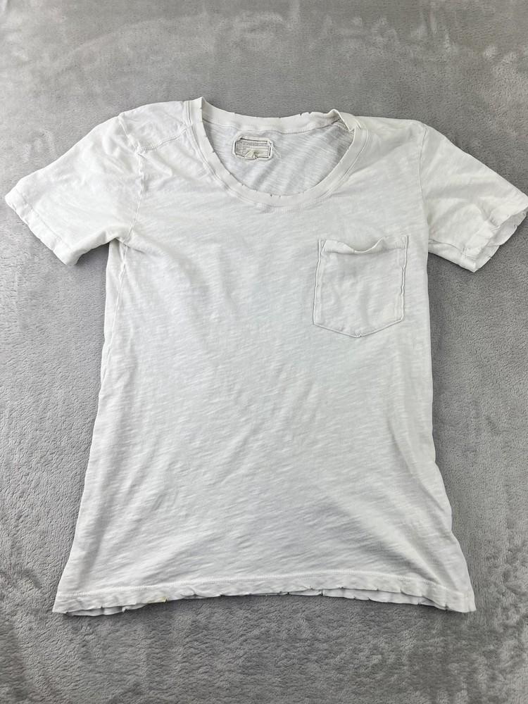 

CurrentElliot wbr t Shirt Womens 1 Small White Crew Neck Pocket Tee Top Made in USA Unisex T-Shirt L