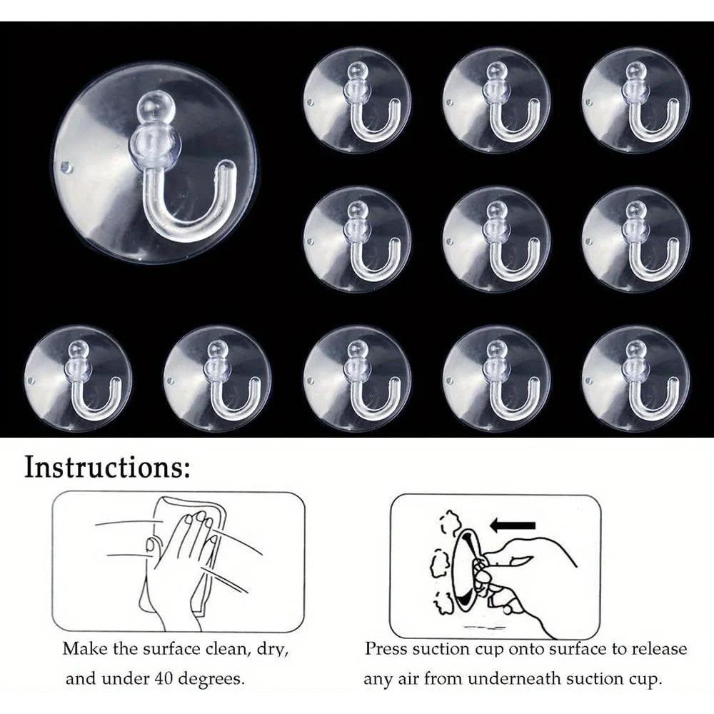 30Pcs Transparent Suction Cup Hooks Reusable Heavy Duty Hooks for Kitchen Bathroom Shower Glass Mirror Car Window & Smooth Walls