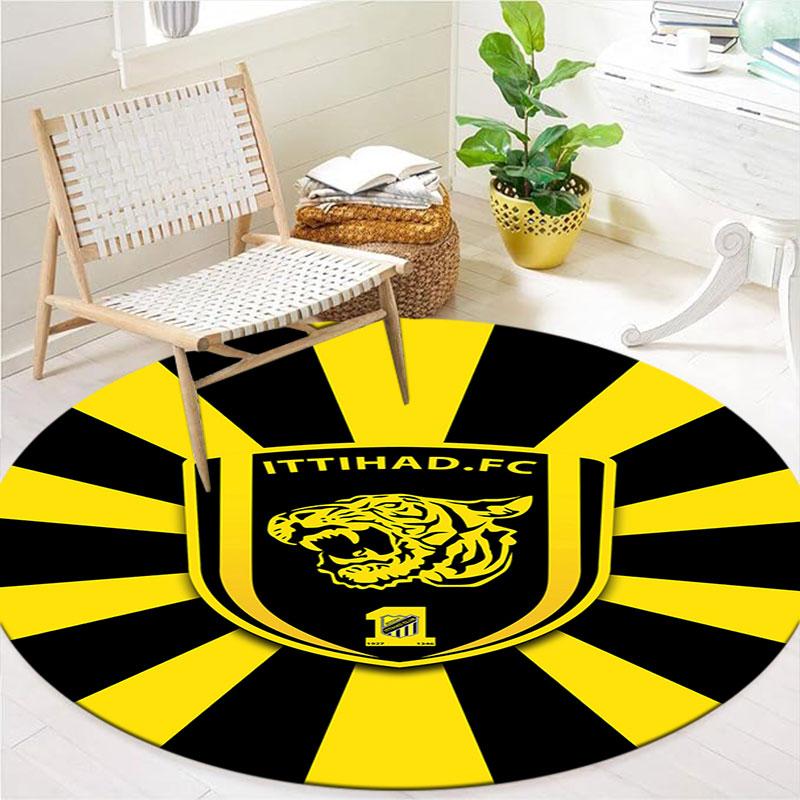 Al-Ittihad Club Round Area Rug,Carpet Rug for Living Room Bedroom Sofa Playroom Decor,Non-slip Floor Mat