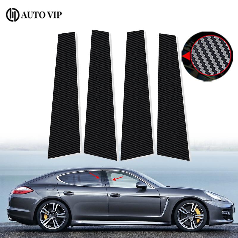 4Pcs Car Door Window Pillar Posts Trim Covers Stickers Black for Porche Panamera Accessories Carbon Fibre 2009-2016