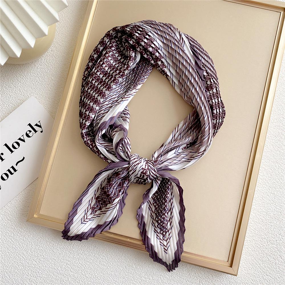 Spring 70 Pleated Small Silk Scarf: Versatile, Decorative Korean-Style Accessory for Professional Women
