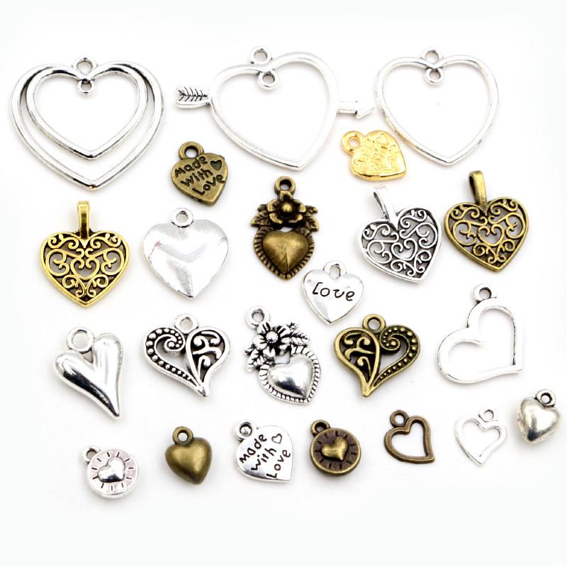 New Fashion Antique Silver Plated Bronze Heart Chrams Metal Alloy Pendant Charms for DIY Neckalce Jewelry Making Findings