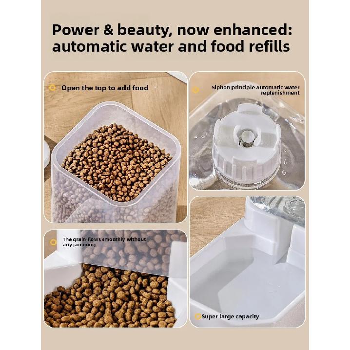 2 in 1 Gravity Pet Feeder Water Dispenser 2.2KG 4L Large Capacity Automatic Refill Bowl For Cats Small Dogs