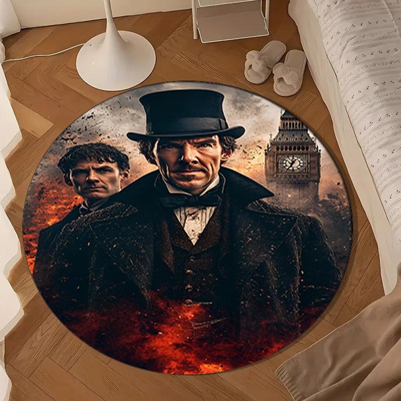 Sherlock Victorian Mystery Round mat, Anti-slip Circle Carpet Chair rug For livingroom,Bedroom, doormat home decor Gift Christmas Gifts