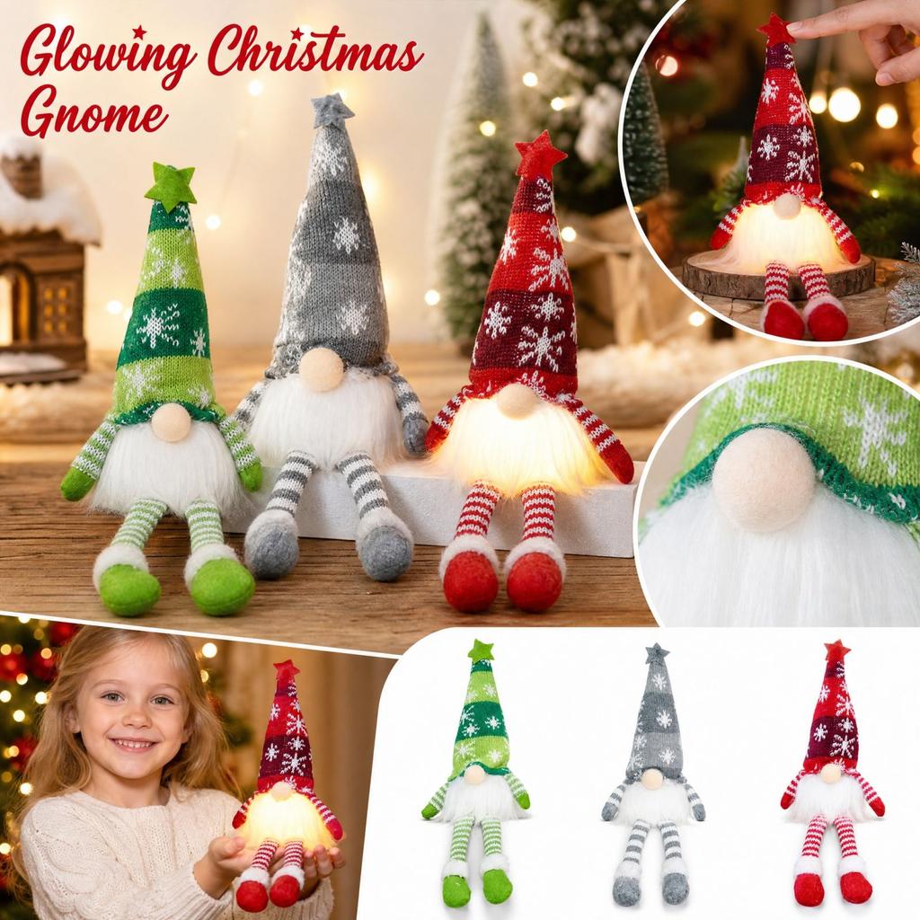 Christmas Knit Hat Plush Doll with Glowing and Cute Ornament Set