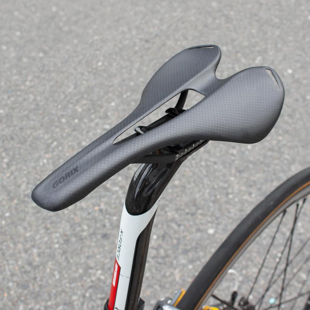 GORIX Carbon Saddle for Road Bikes, Lightweight, Perforated, 3K Carbon Fiber/Carbon Rails, Matte Black, Suitable for Cross Bikes, MTBs, and Hill Climb