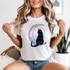 Cat Moon Celestial Animals Womens T-Shirt Starry Design