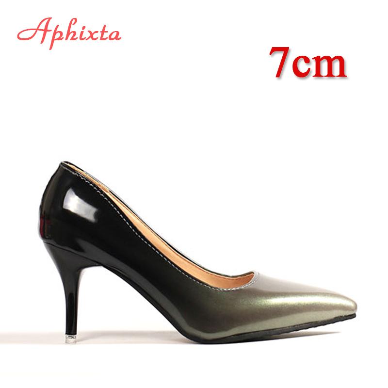 Fashion Aphixta Pointed Toe Women Thin Heel Shoes 10cm Heels Pointed Toe Patent Leather Wedding Party Shoes Woman Big Size 48
