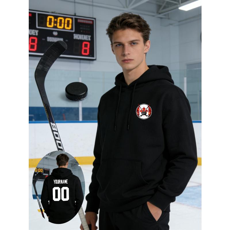 

Loose Polyester Men s Hockey Print Hooded Sweatshirt Casual Streetwear Fall Outdoor Top XL чорний