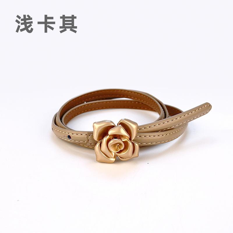 Four Seasons Available New Women'S Leather Thin Belt With Flower Waist For Skinny Look, Leather Belt With Sweater Dress