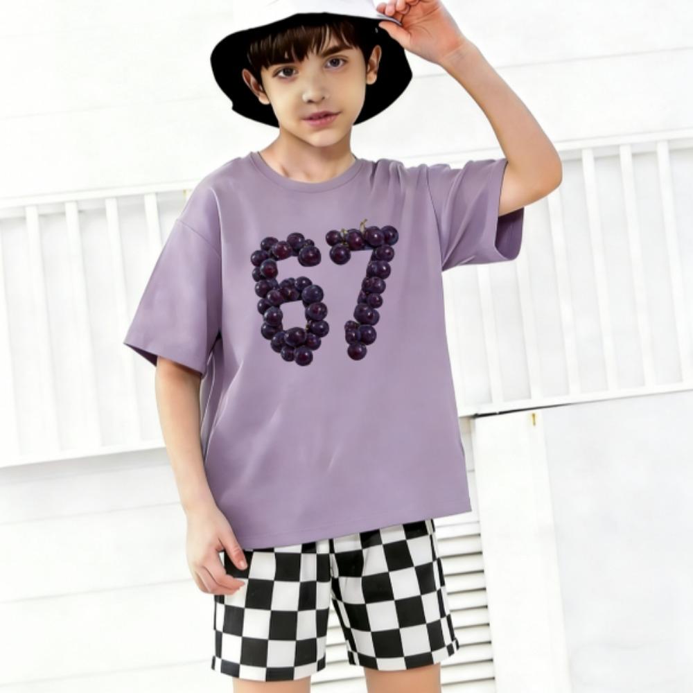 Fashion Multicolored 67 Printed Summer Men's T-shirt and Shorts 2 Piece Set Summer Casual Outfit for Men's and Women's Clothing