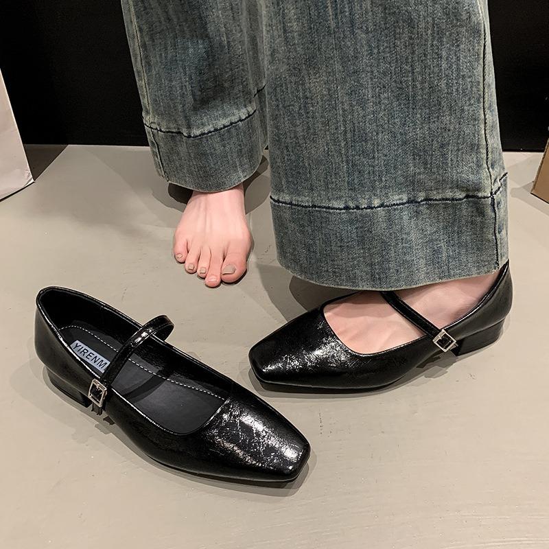 Mary Jane Shoes Women's Spring New Spell Silver Square Head Thick Heel Light Mouth Single Shoes Versatile High Heels Women