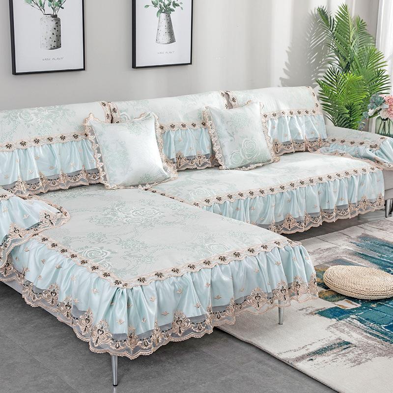 Poduszka na Sofę z Jedwabiu Lodowego Letnia Letnia Antypoślizgowa Styl Europejski Pokrowiec na Sofę All-Inclusive Letnia Mata Mata Uniwersalna na Cztery Pory Roku