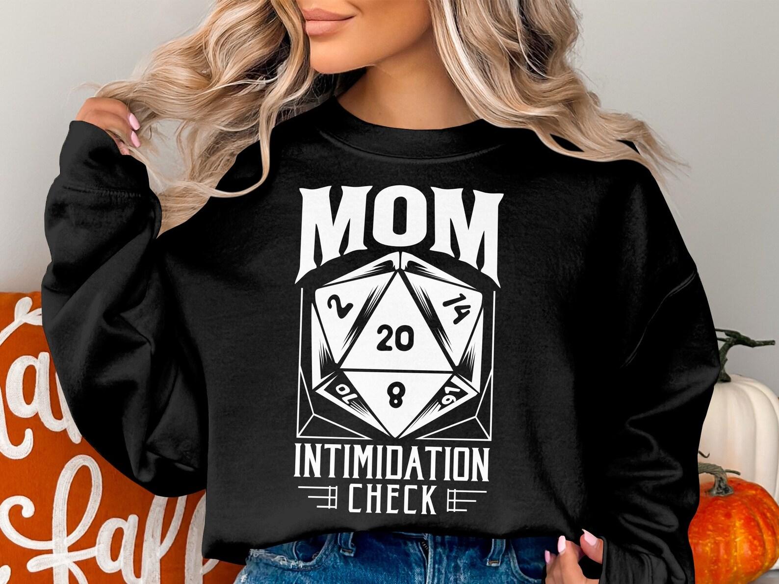 Mom Intimidation Check Natural 20 Dungeons Tabletop RPG Roleplaying Dragons D20 Dice Gamer T-Shirt S