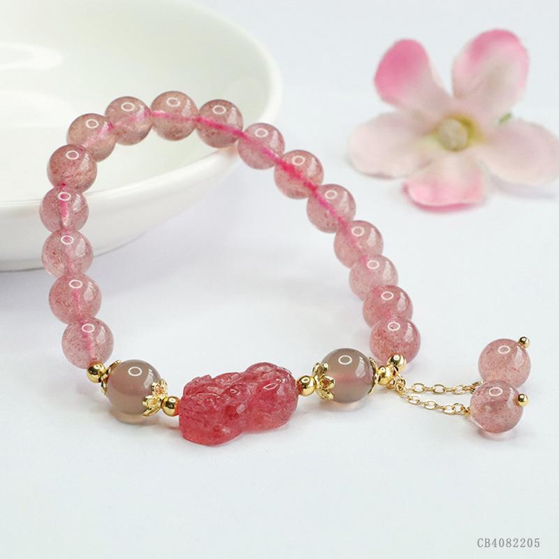 Juan Yu Strawberry Quartz Pixiu Bracelet - Crystal Colorful Gemstone Beaded Jewelry (CB4082205)