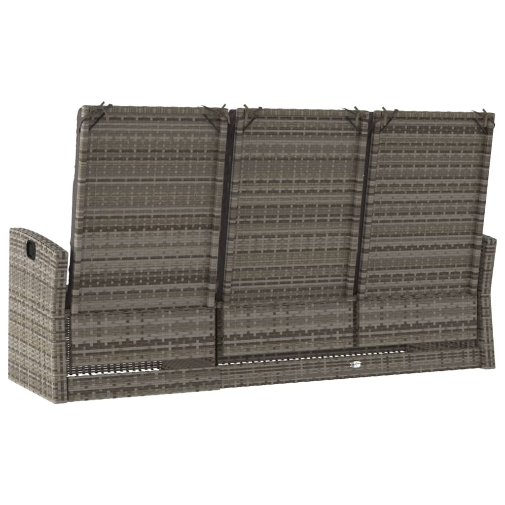 Garden Lounge Bench with Reclining Function & Cushions Gray 173 cm Poly Rattan