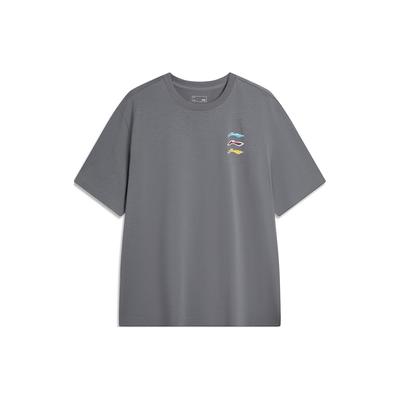 Li Ning Cool Tea T Quick-Dry Cool Casual Sports Top Logo Print Round Neck Loose Summer Short Sleeve T-Shirt Men Tops Shadow-Gray AHSU709-5