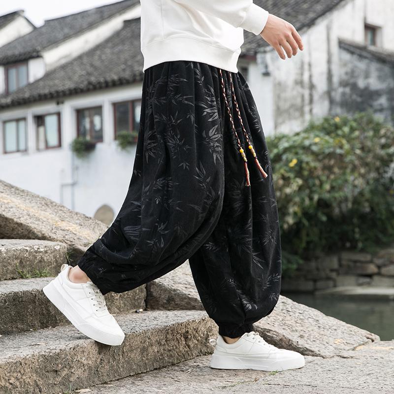 Pantalones de pana estampados estilo chino para hombre 2023 Pantalones casuales para hombre Otoño Invierno Pantalones de chándal para hombre con cintura elástica Pantalones de pierna ancha para hombre