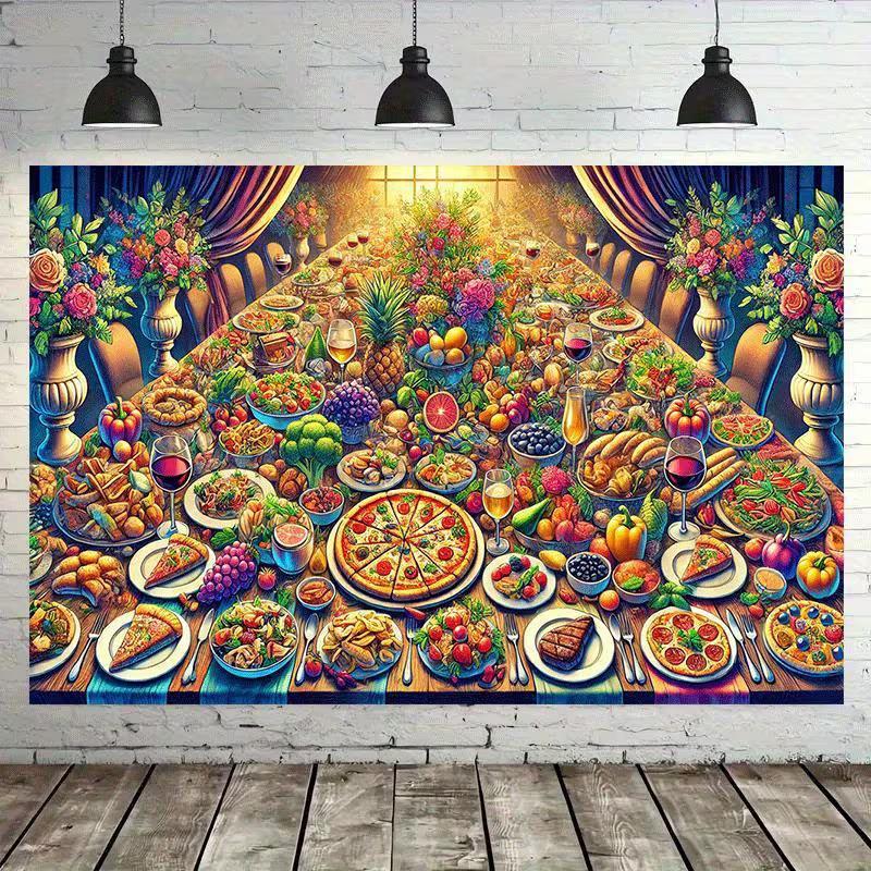 2D Rich Dinner Table Backdrop for Food Photography or Party Photoshoot