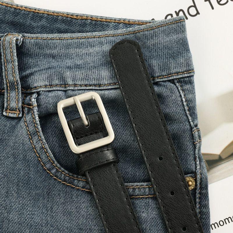 Elegant Full Womens Hole Pu Waist Belt With Stylish Square Buckle For Daily Wear