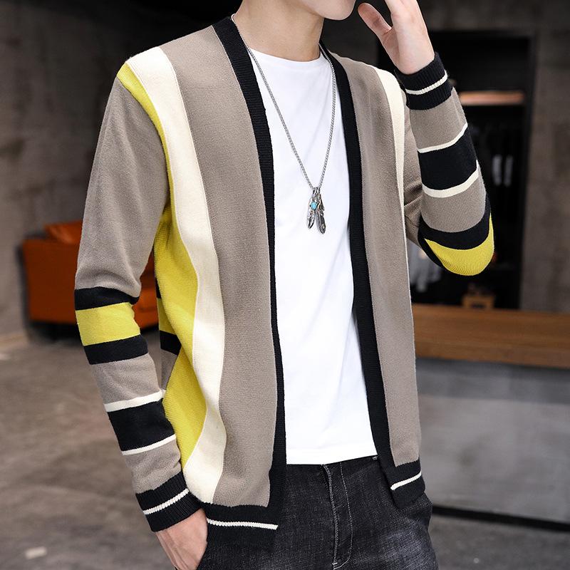 Men's Color Block Knit Cardigan Sweater - Short, Quality Jacket Top