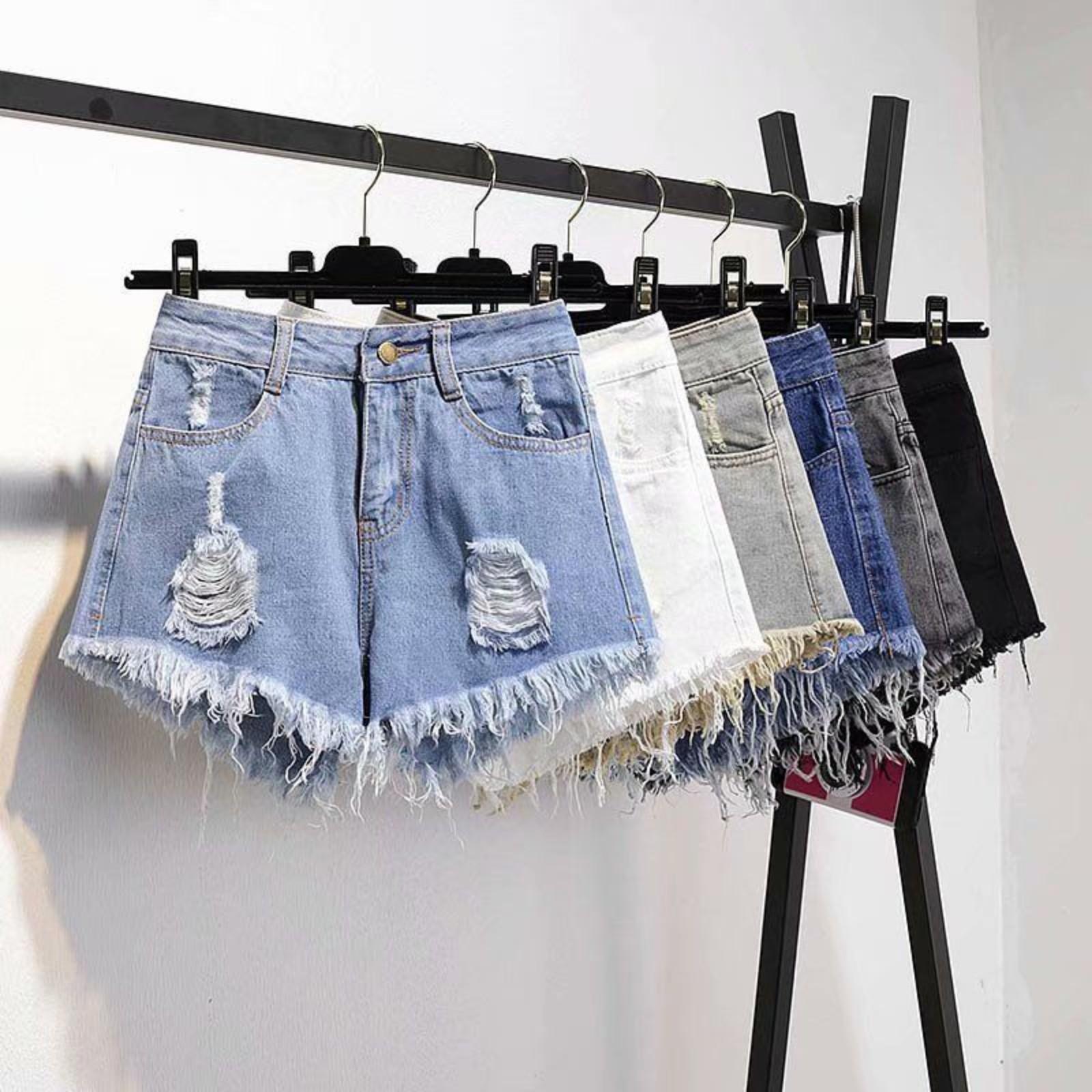 

Large Size Denim Edge Shorts Women Summer High Waisted Loose Hole Breaking Super Shorts S білий