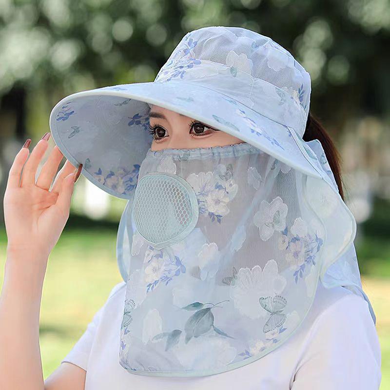 Light Sunshade Hat With Large Rim/Women'S Outdoor Tea Plucking Hat/Shawl Cap With Face Shield And Neck Protector